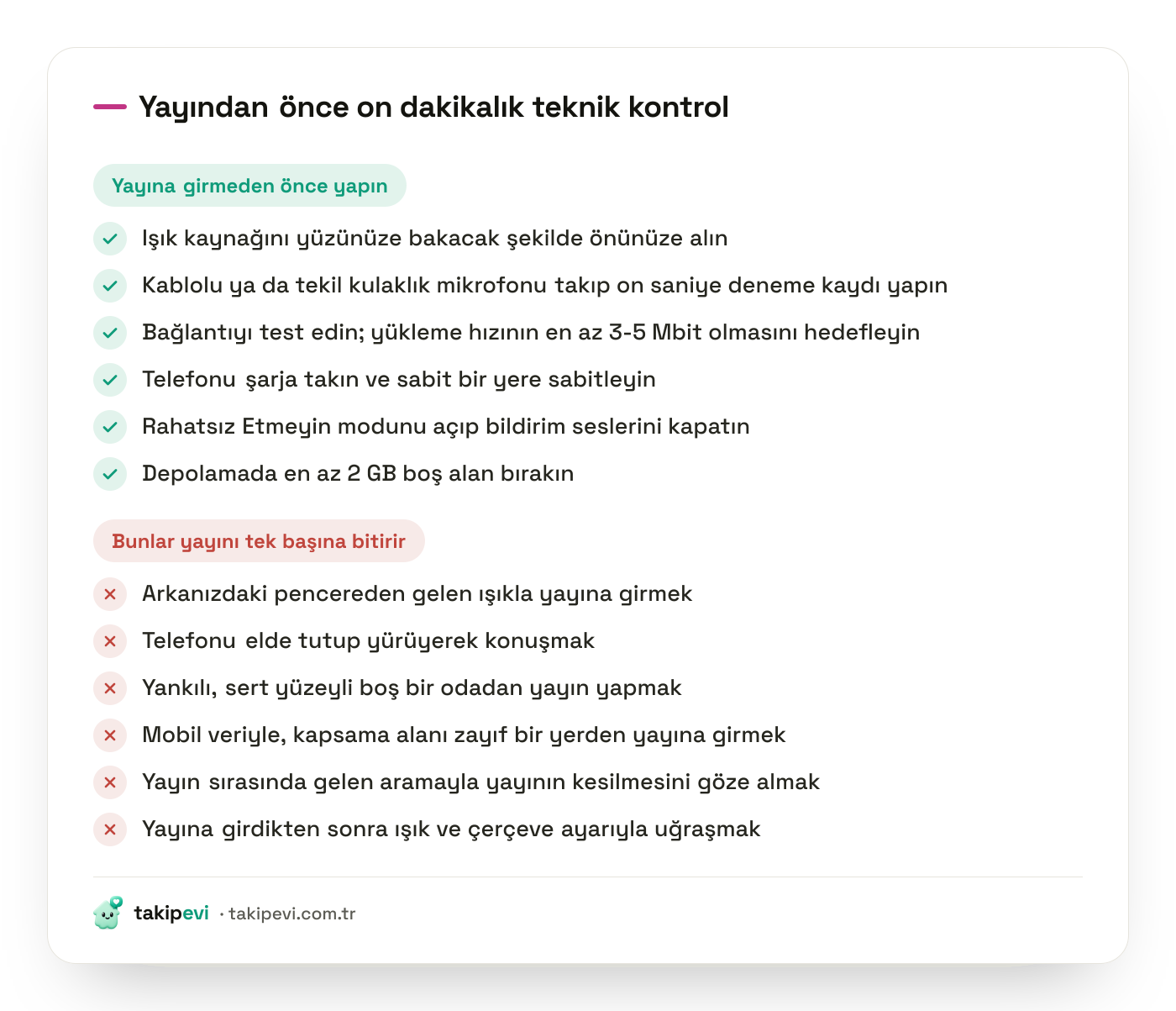 Instagram canlı yayını öncesi teknik kontrol listesi: ışık, mikrofon, bağlantı, şarj ve bildirim ayarları