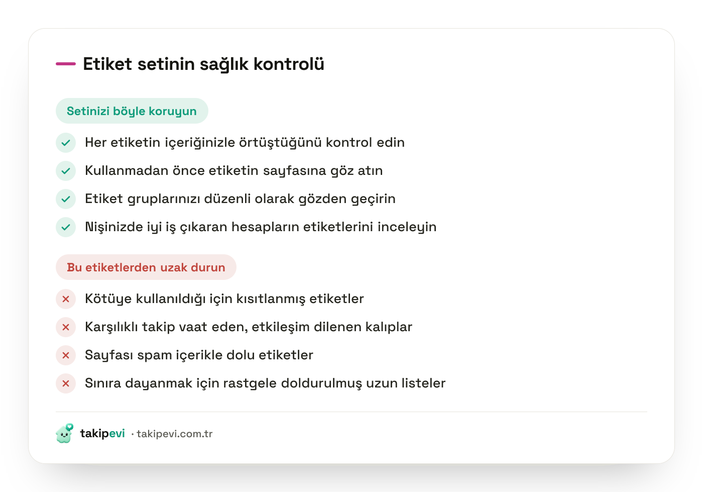 Instagram etiket kontrol listesi: sağlıklı hashtag seçimi ile yasaklı ve spam çağrışımlı etiketlerin ayrımı