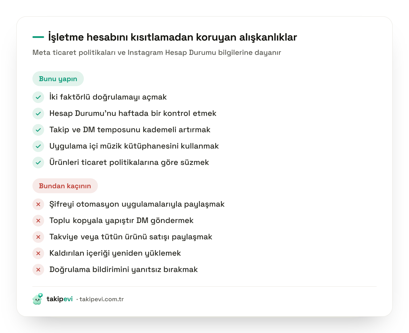Instagram işletme hesabı kısıtlanmasını önleyen doğru ve yanlış davranışlar listesi