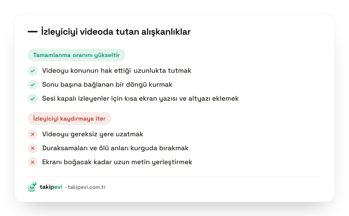 TikTok izlenme süresini artırma kontrol listesi: kısa ve akıcı kurgu, döngü kurmak, ekran yazısı ve altyazı ile kaçınılması gereken hatalar