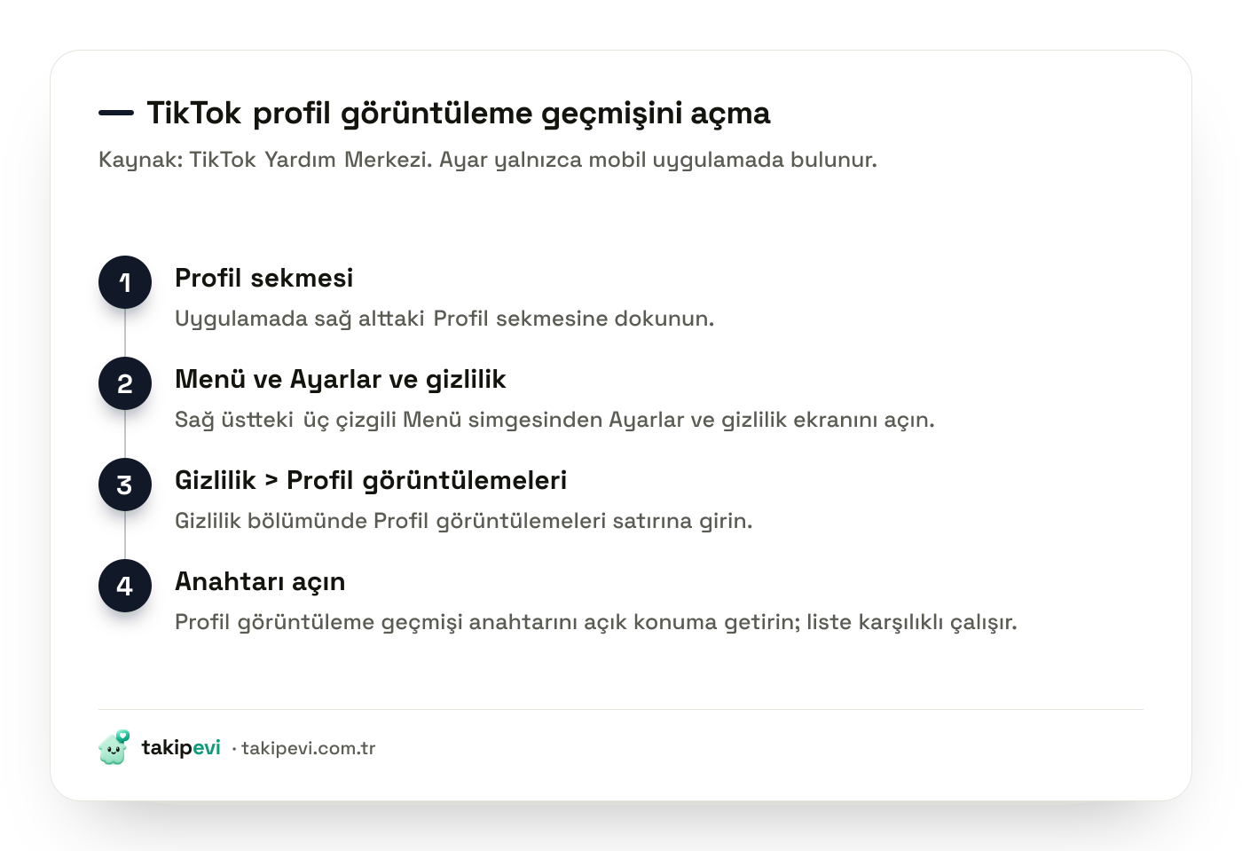 TikTok profil görüntüleme geçmişini Ayarlar ve gizlilik menüsünden açma adımları