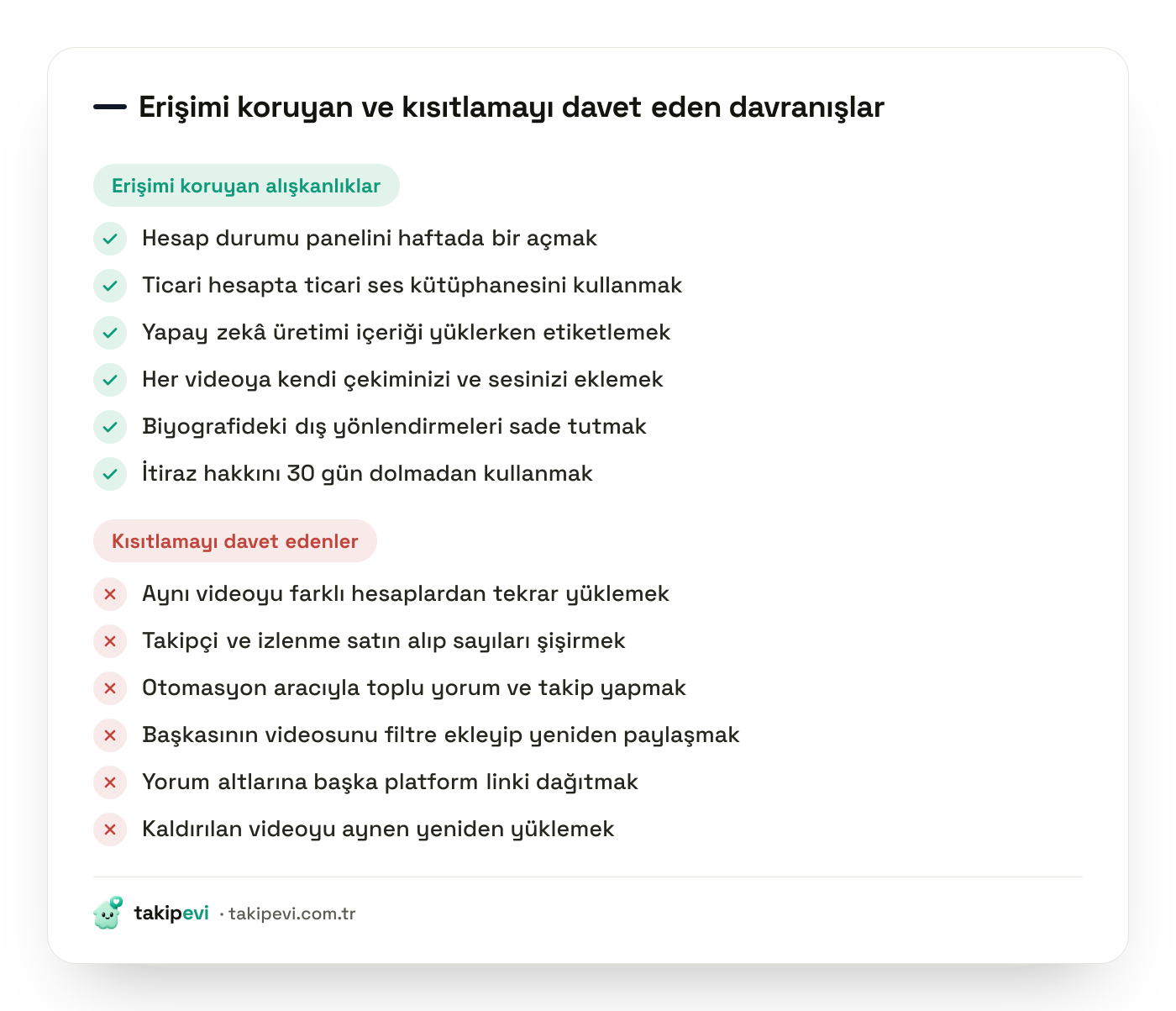 TikTok kısıtlamasını önleme kontrol listesi: hesap durumu takibi, ticari ses kütüphanesi, yapay zekâ etiketi ve kaçınılması gereken sahte etkileşim davranışları