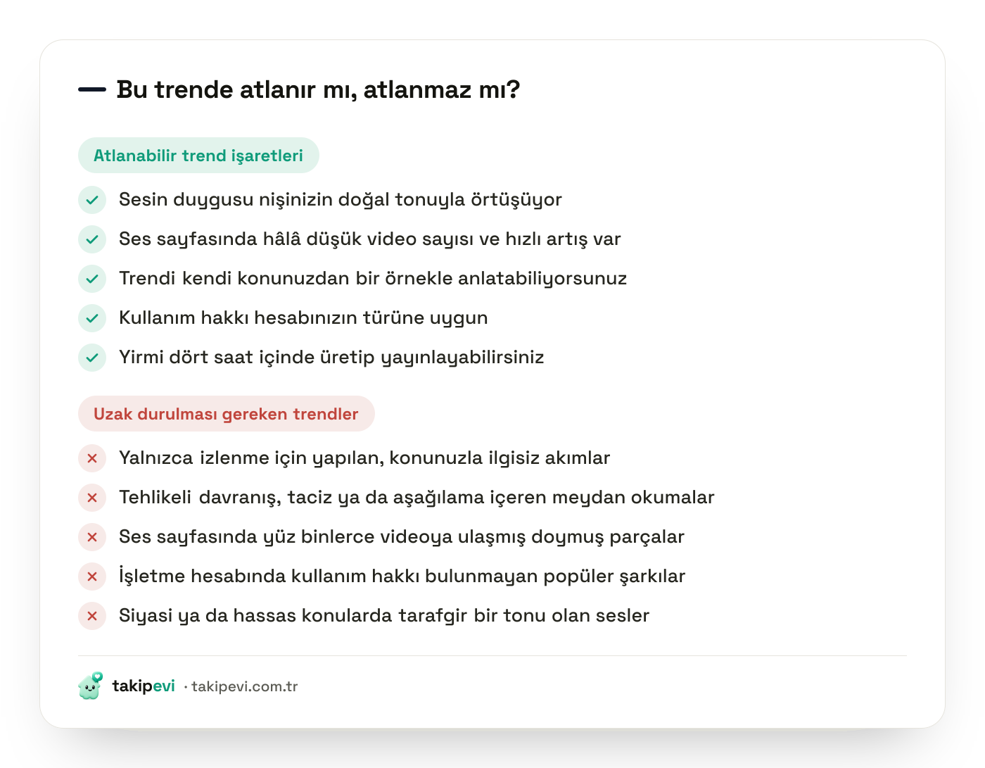 TikTok'ta hangi trendlere katılmanın makul, hangilerinden uzak durmanın gerekli olduğunu gösteren kontrol listesi