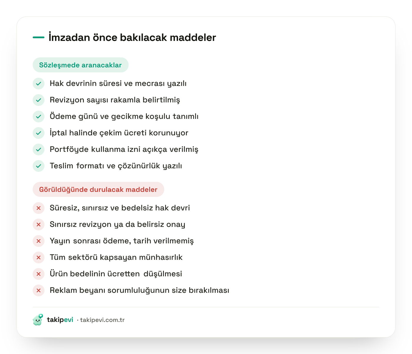 UGC sözleşmesi kontrol listesi: hak devri süresi, revizyon sayısı, ödeme günü, iptal koşulu ve portföyde kullanma izni