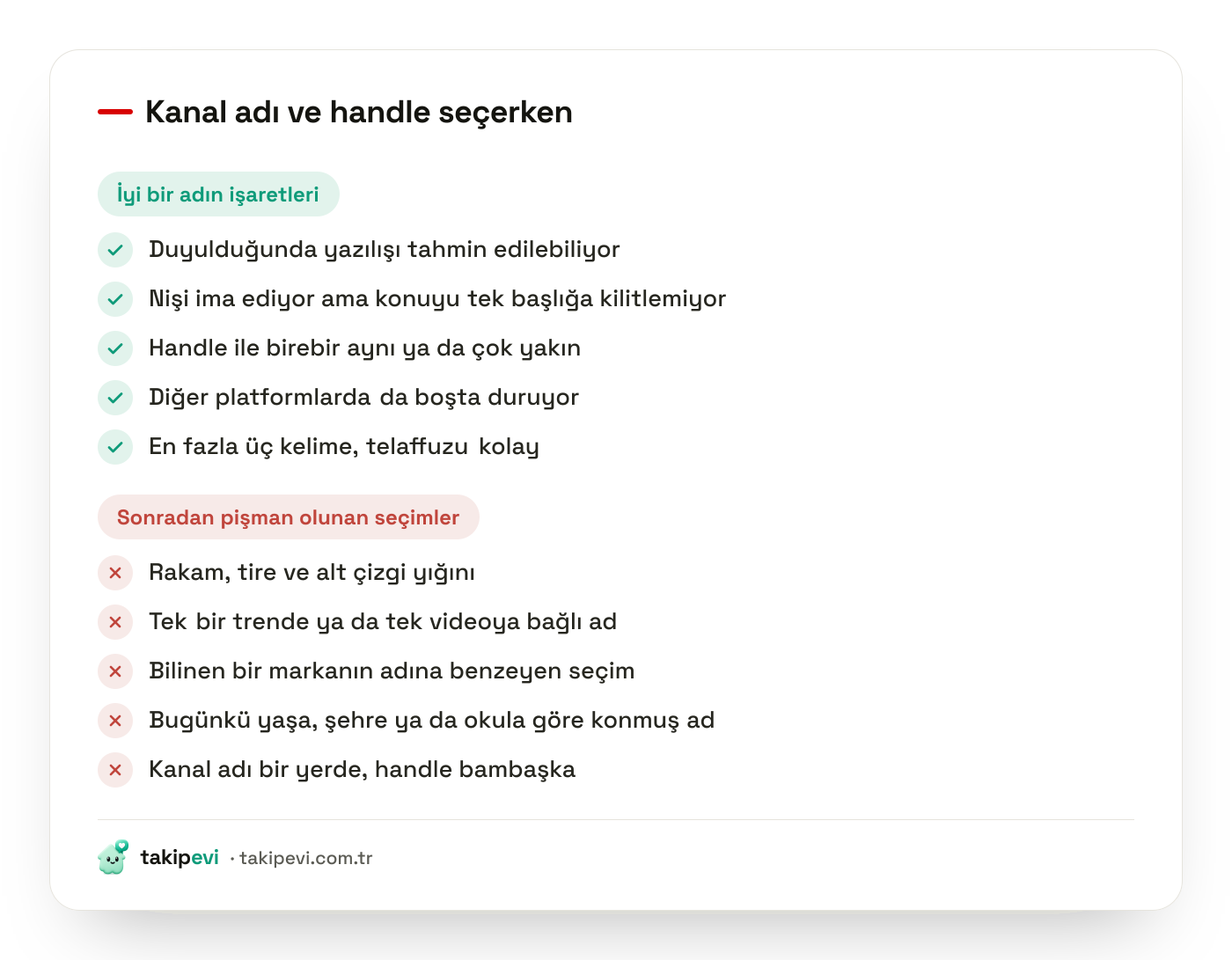 YouTube kanal adı ve handle seçiminde doğru yaklaşımlar ile kaçınılması gereken hataların kontrol listesi
