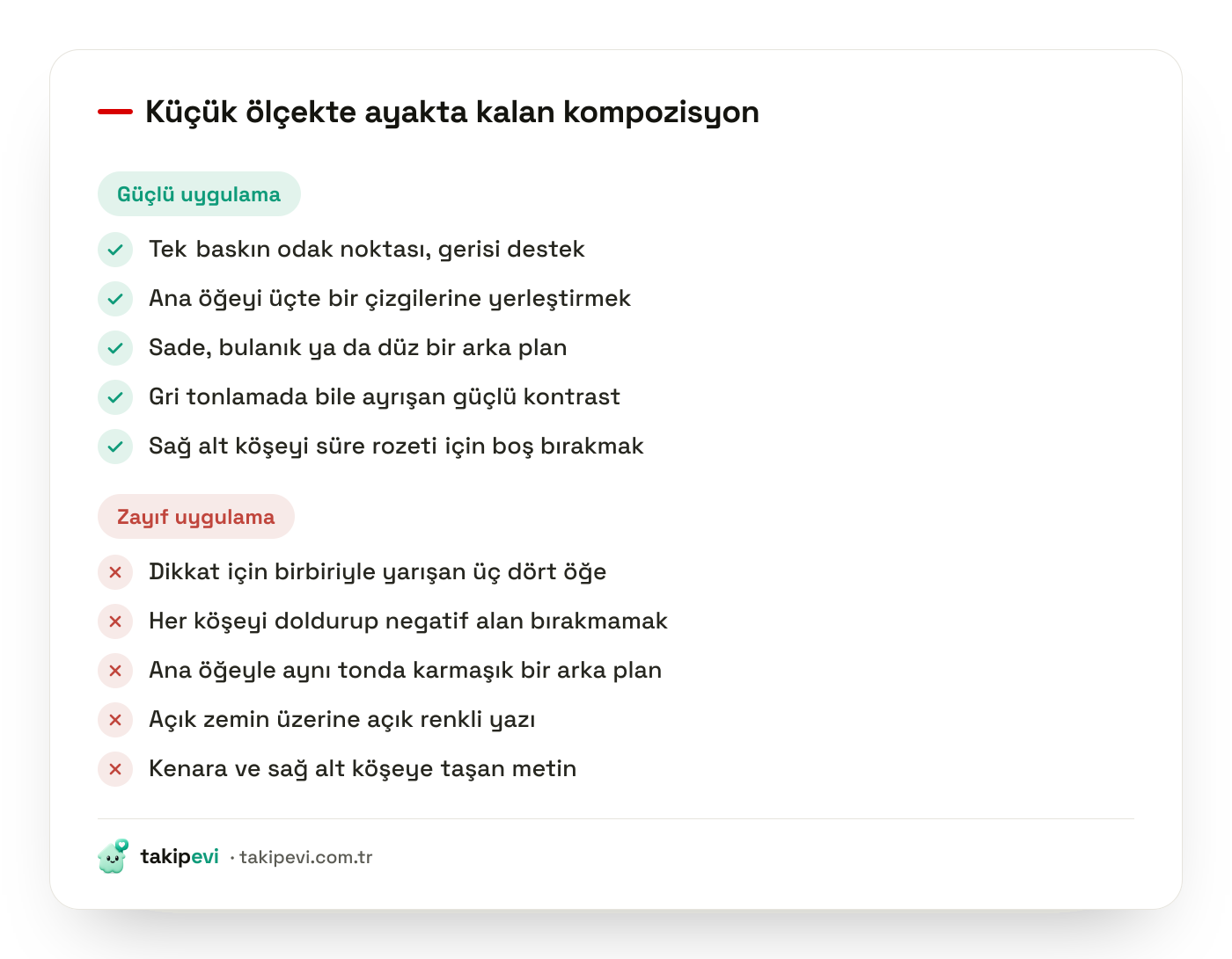YouTube küçük resim kompozisyon kontrol listesi: odak, arka plan, kontrast ve kenar boşluklarında güçlü ve zayıf uygulamalar